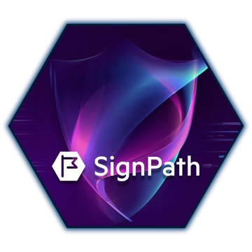 SignPath-Logo mit stilisiertem Schutzschild vor dunklem Hintergrund.