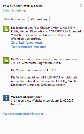 Darstellung des SSL-Zertifikates mit einem öffentlichen Eintrag Darstellung des SSL-Zertifikates mit einem öffentlichen Eintrag