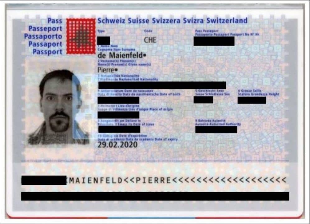 Beispiel eines geschwärzten schweizerischen Reisepasses