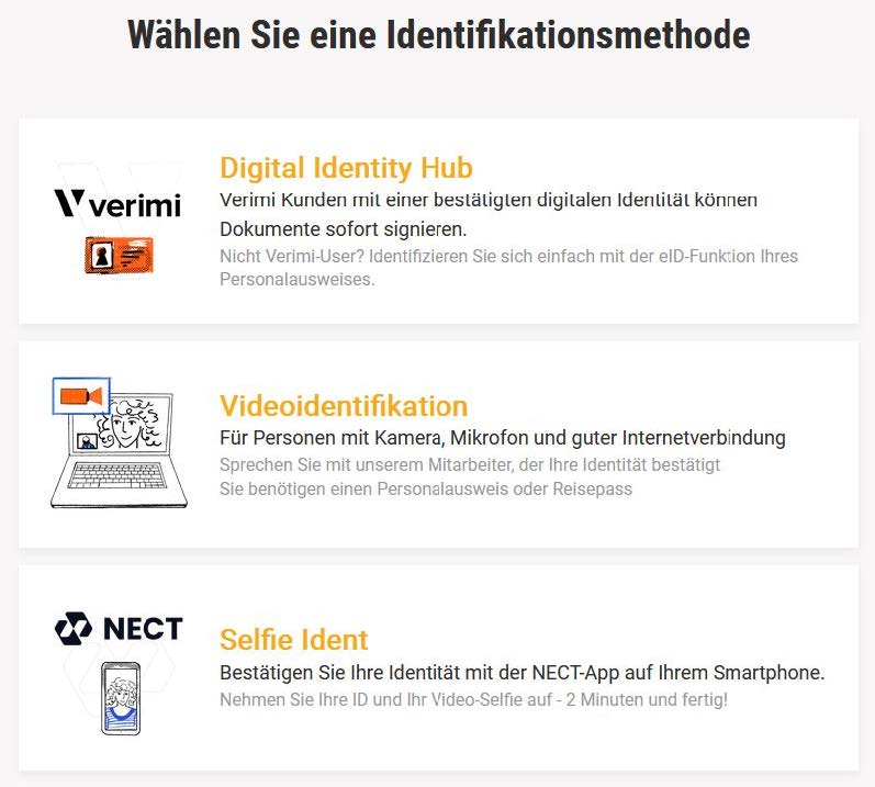 Identifikationsmöglichkeiten der Signaturplattform
