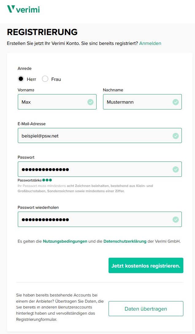 Signius Verimi Registrierung