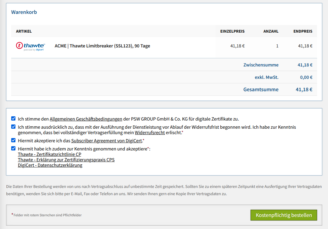 ACME kostenpflichtig bestellen